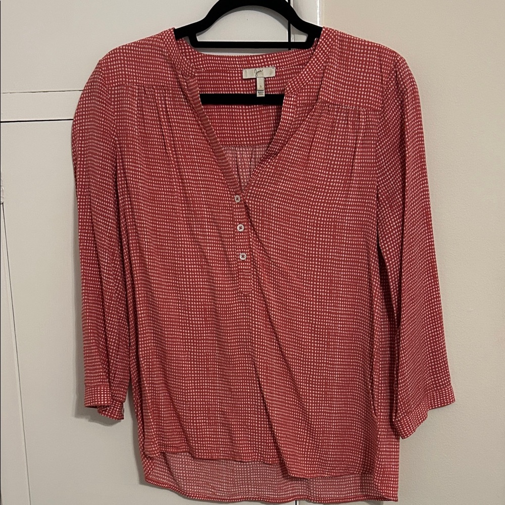 Joie Red and White Patterned Blouse